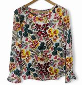 LOFT Floral Ruffle Shoulder Bar Back Long Sleeve Blouse Size Medium Photo 0