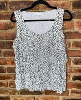Liz Claiborne White Black Leopard Animal Tiered Ruffled Sleeveless Blouse Large Photo 0