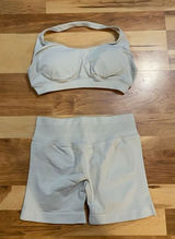 Boutique  Gray Scrunch Booty Compression Shorts Bra Set Size M NWOT Photo 0