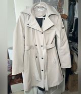 Calvin Klein Women's Double Breasted and Belted Cream Trench Coat Photo 0