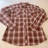 Cowgirl Hardware Pearl Snap Button Down Rhinestone Metallic Western Rodeo Plaid Brown Size L Photo 0