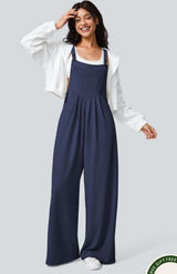 Halara Women Pleated Wide Leg Pockets Waffle Knit Casual Overalls Navy Size XL Photo 0