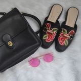 Forever 21 Black Embroidered Slide Mule Photo 0