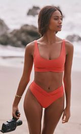 Riot Pico red orange plunge mid waist two piece bikini large Photo 0