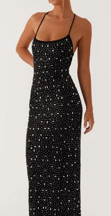 Cressida Rhinestone Mesh Maxi Dress - Black NWT 4 Photo 0