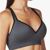 Jockey Sports Bra Size Large Gray Black Medium Impact Molded Cup Wireless Racer‎ Photo 0