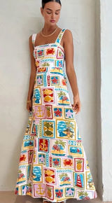 Commense NWT | Orange and Blue Resort Sleeveless Sundress Midi | M Size M Photo 0