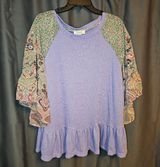 Umgee Women's Floral Paisley Mixed Print Bell Sleeve Ruffle Waffle Knit … Photo 0