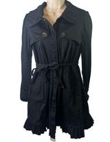 Elle Ruffled‎ Black Trench Coat Size Small Photo 0