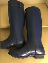 original women blue tall rubber rain waterproof boots US 6 Euro 37 Photo 0