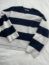 Navy and White Striped Sweater Long Sleeve Shirt  Photo 0
