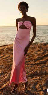Pink Candy Tropicana Satin Maxi Dress Photo 0