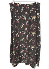 Vintage 90s Whimsigoth Black Roses Dainty Floral Vamp Midi Skirt Photo 0