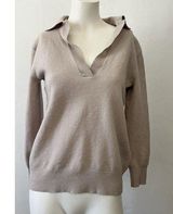 Aritzia Babaton Circuit Merino Sand Oatmeal Soft  wool polo v neck sweater sz XS Photo 0