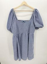 Old Navy Blue Gingham Dress Puff Sleeve Cottagecore Smocked Mini Women Size 2X Photo 0