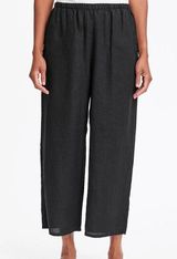 Flax S Black Linen Straight Leg Pants Photo 0