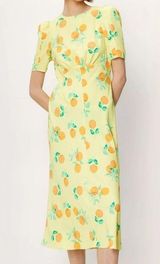 Orange Clementine and Yellow printed midi dress with slit Photo 0
