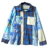 POL Patchwork Button Down Top L Plaid Floral Cottagecore Boho Farm Shabby Chic Photo 0