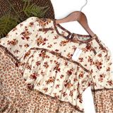 NWT American Eagle Womens Shirt Floral Boho Peasant Long Sleeve Patch Small Photo 0