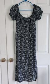 Hollister Navy Ruched Floral Dress with a Slit Photo 0