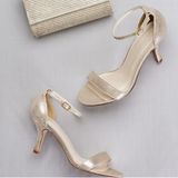 David's Bridal  Gold Heels Wedding Bridesmaid Shoes Metallic 65050971 In Box Photo 0