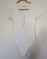 Abercrombie & Fitch White V-Neck Bodysuit Sz L Photo 0