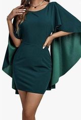 Umenlele womens Drape Ruffle Cape Shoulder Green Cocktail Mini Dress S Formal Photo 0