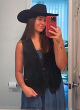 EXPRESS Vintage 100% Leather Vest Braided Trim Academia Adjustable One Size Y2K Photo 0