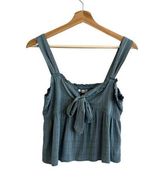 American Eagle Y2K Tie Front Babydoll Cami Top Size M Blue Casual Coachella Photo 0