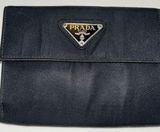 Prada Authentic Vintage  Black Nylon Leather Tri-Fold Wallet Logo Photo 0