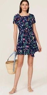 Slate + Willow  Floral Tie Waist Mini Dress, Navy Blue Floral Size L Retail $150 Photo 0
