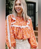 Shop The Mint Boutique This One's For You Orange Floral Blouse Photo 0