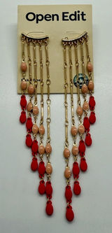 Open Edit Red and Gold Chandelier Long Dangle Earrings Photo 0