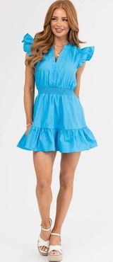 V Neck Ruffle Sleeve Mini Romper Dress Photo 0
