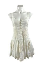 Anthropologie Raga Baby Doll Embroidered Cream Drop Waist Mini Dress Photo 0