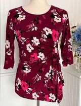 Alfani Burgundy Floral Print Side-Tie Top Photo 0