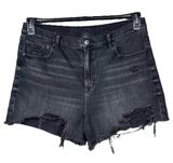 American Eagle SZ 16 Highest Rise 90s Boyfriend Jean Shorts Distressed Frayed Photo 0