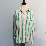 Old Navy Women The Boyfriend Linen Blend Oversized Striped Button-Up Shirt Sz XL Photo 0