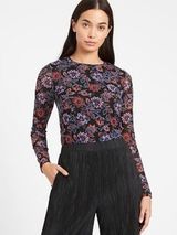 Banana Republic Long Sleeve Fitted Mesh Top in Boho Paisley Print Size Large NEW Photo 0