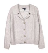 TAHARI Heather Beige Oversized Knit Cardigan Collared Buttoned Women's Large Photo 0