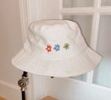 White Bucket Hat W/ Floral Design Photo 0