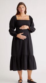 Organic Cotton Gauze Maternity Smocked Ruffle Hem Midi Dress Photo 0
