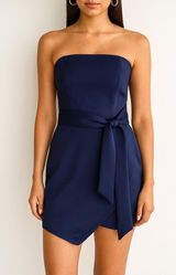 Charlotte Russe Navy Blue Strapless Mini Dress, Tulip Skirt & Fabric Belt, Large Photo 0