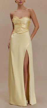 Meshki Larissa Satin Maxi Dress with Ruched Petals- Lemon Yellow Photo 0