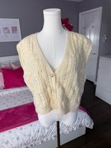 Cream Button-Up Sweater Vest Photo 0