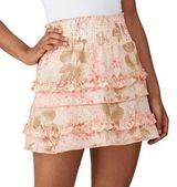Show Me MuMu Medium Floral Ruffle Mini Skirt Smocked Waist Tiered Hem Cottagecor Photo 0