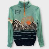 Dutch Bros Coffee '92 Quarter Zip Retro Ski Knit Sweater Size Small Blue Photo 0