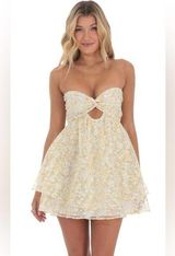 Lucy in the Sky Floral Shimmer Cutout Babydoll Dress in Yellow floral size Large Photo 0