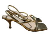Seychelles Sz 7 Banks Gold Open Toe Kitten Heel Leather Sandal in Metallic Gold Photo 0
