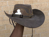 Monterrey Hats Leather Cowhide hyde Cowboy Cowgirl Unisex Western Cap Brown White Star Studs XL Measurement in pics Great Condition Photo 0